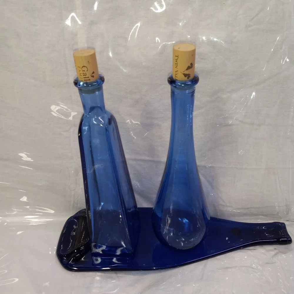 Cobalt Blue Serving Tray Glass Slump Wine Bottle Sapphire Blue